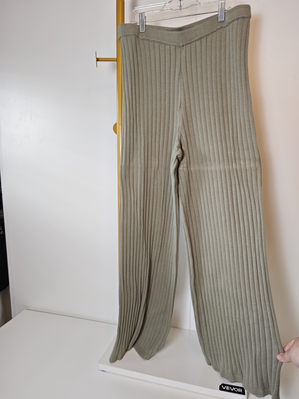 Granola Loungewear Heavenly Ribbed Wide-Leg Knit Pants - Sage Green Size Large